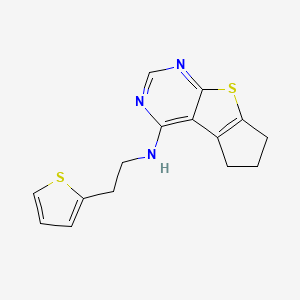 molecular formula C15H15N3S2 B2909694 N-[2-(thiophen-2-yl)ethyl]-7-thia-9,11-diazatricyclo[6.4.0.0^{2,6}]dodeca-1(8),2(6),9,11-tetraen-12-amine CAS No. 314244-81-0