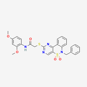 molecular formula C27H24N4O5S2 B2909698 2-((6-benzyl-5,5-dioxido-6H-benzo[c]pyrimido[4,5-e][1,2]thiazin-2-yl)thio)-N-(2,4-dimethoxyphenyl)acetamide CAS No. 1798539-70-4