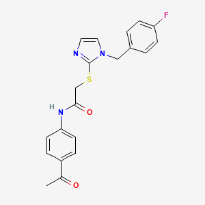 molecular formula C20H18FN3O2S B2909707 N-(4-acetylphenyl)-2-({1-[(4-fluorophenyl)methyl]-1H-imidazol-2-yl}sulfanyl)acetamide CAS No. 869346-28-1