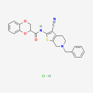molecular formula C24H22ClN3O3S B2909708 N-(6-benzyl-3-cyano-4,5,6,7-tetrahydrothieno[2,3-c]pyridin-2-yl)-2,3-dihydrobenzo[b][1,4]dioxine-2-carboxamide hydrochloride CAS No. 1216740-47-4