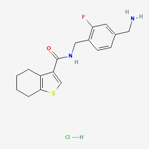 molecular formula C17H20ClFN2OS B2909715 N-[[4-(Aminomethyl)-2-fluorophenyl]methyl]-4,5,6,7-tetrahydro-1-benzothiophene-3-carboxamide;hydrochloride CAS No. 2418709-33-6