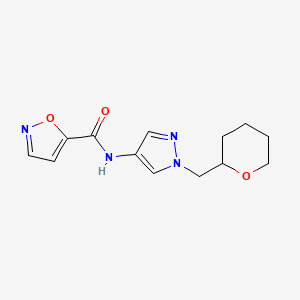 molecular formula C13H16N4O3 B2909755 N-{1-[(oxan-2-yl)methyl]-1H-pyrazol-4-yl}-1,2-oxazole-5-carboxamide CAS No. 2034227-52-4