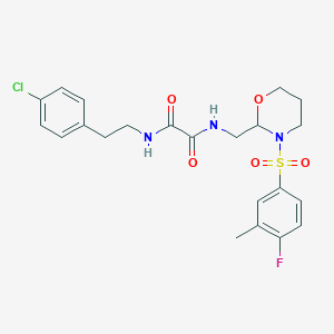molecular formula C22H25ClFN3O5S B2909762 N'-[2-(4-chlorophenyl)ethyl]-N-{[3-(4-fluoro-3-methylbenzenesulfonyl)-1,3-oxazinan-2-yl]methyl}ethanediamide CAS No. 872724-81-7