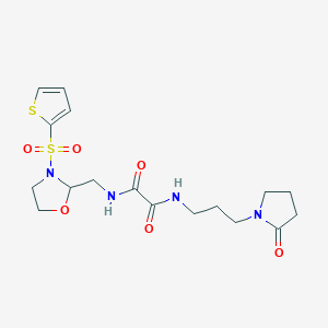 molecular formula C17H24N4O6S2 B2909804 N'-[3-(2-oxopyrrolidin-1-yl)propyl]-N-{[3-(thiophene-2-sulfonyl)-1,3-oxazolidin-2-yl]methyl}ethanediamide CAS No. 874804-91-8