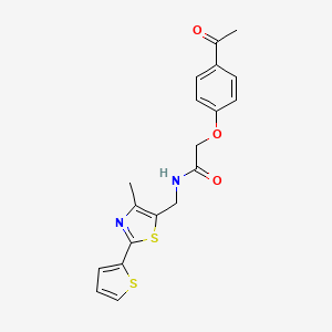 molecular formula C19H18N2O3S2 B2909854 2-(4-acetylphenoxy)-N-((4-methyl-2-(thiophen-2-yl)thiazol-5-yl)methyl)acetamide CAS No. 1421441-62-4