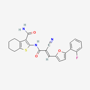 molecular formula C23H18FN3O3S B2909858 (E)-2-(2-cyano-3-(5-(2-fluorophenyl)furan-2-yl)acrylamido)-4,5,6,7-tetrahydrobenzo[b]thiophene-3-carboxamide CAS No. 868154-51-2