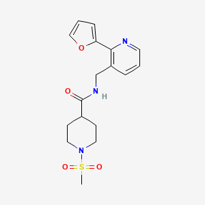 molecular formula C17H21N3O4S B2909863 N-((2-(furan-2-yl)pyridin-3-yl)methyl)-1-(methylsulfonyl)piperidine-4-carboxamide CAS No. 2034344-60-8