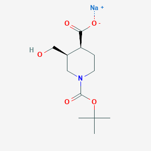 molecular formula C12H20NNaO5 B2909868 Sodium;(3S,4S)-3-(hydroxymethyl)-1-[(2-methylpropan-2-yl)oxycarbonyl]piperidine-4-carboxylate CAS No. 2418594-11-1