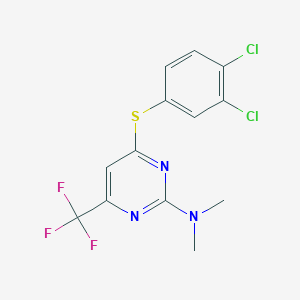 molecular formula C13H10Cl2F3N3S B2909906 4-[(3,4-dichlorophenyl)sulfanyl]-N,N-dimethyl-6-(trifluoromethyl)-2-pyrimidinamine CAS No. 338792-25-9
