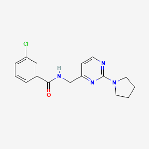 molecular formula C16H17ClN4O B2909907 3-chloro-N-((2-(pyrrolidin-1-yl)pyrimidin-4-yl)methyl)benzamide CAS No. 1796994-17-6