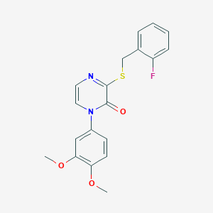 molecular formula C19H17FN2O3S B2909924 1-(3,4-dimethoxyphenyl)-3-((2-fluorobenzyl)thio)pyrazin-2(1H)-one CAS No. 899943-84-1