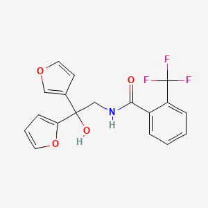 molecular formula C18H14F3NO4 B2909939 N-[2-(furan-2-yl)-2-(furan-3-yl)-2-hydroxyethyl]-2-(trifluoromethyl)benzamide CAS No. 2034482-21-6