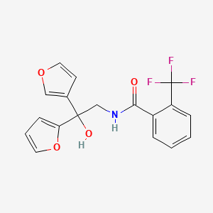 molecular formula C18H14F3NO4 B2909939 N-(2-(furan-2-yl)-2-(furan-3-yl)-2-hydroxyethyl)-2-(trifluoromethyl)benzamide CAS No. 2034482-21-6