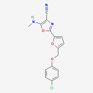 molecular formula C16H12ClN3O3 B2909948 2-{5-[(4-chlorophenoxy)methyl]furan-2-yl}-5-(methylamino)-1,3-oxazole-4-carbonitrile CAS No. 931968-13-7