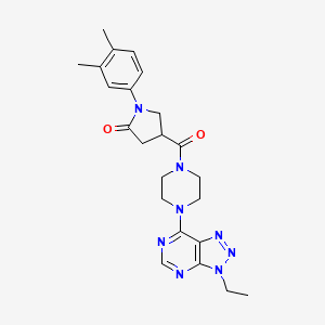molecular formula C23H28N8O2 B2909973 1-(3,4-dimethylphenyl)-4-(4-(3-ethyl-3H-[1,2,3]triazolo[4,5-d]pyrimidin-7-yl)piperazine-1-carbonyl)pyrrolidin-2-one CAS No. 1058205-12-1