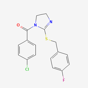 molecular formula C17H14ClFN2OS B2910007 1-(4-chlorobenzoyl)-2-{[(4-fluorophenyl)methyl]sulfanyl}-4,5-dihydro-1H-imidazole CAS No. 851865-83-3