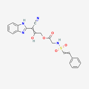 3-cyano-3-(2,3-dihydro-1H-1,3-benzodiazol-2-ylidene)-2-oxopropyl 2-(2-phenylethenesulfonamido)acetate