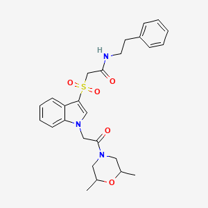 2-((1-(2-(2,6-dimethylmorpholino)-2-oxoethyl)-1H-indol-3-yl)sulfonyl)-N-phenethylacetamide