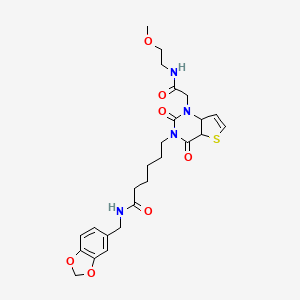 molecular formula C25H30N4O7S B2910055 N-[(2H-1,3-benzodioxol-5-yl)methyl]-6-(1-{[(2-methoxyethyl)carbamoyl]methyl}-2,4-dioxo-1H,2H,3H,4H-thieno[3,2-d]pyrimidin-3-yl)hexanamide CAS No. 912799-90-7