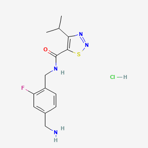 molecular formula C14H18ClFN4OS B2910109 N-[[4-(Aminomethyl)-2-fluorophenyl]methyl]-4-propan-2-ylthiadiazole-5-carboxamide;hydrochloride CAS No. 2418718-26-8