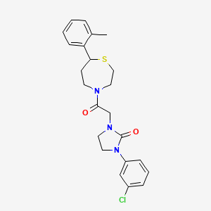 molecular formula C23H26ClN3O2S B2910111 1-(3-Chlorophenyl)-3-(2-oxo-2-(7-(o-tolyl)-1,4-thiazepan-4-yl)ethyl)imidazolidin-2-one CAS No. 1706090-70-1