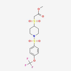 molecular formula C15H18F3NO7S2 B2910119 Methyl 2-((1-((4-(trifluoromethoxy)phenyl)sulfonyl)piperidin-4-yl)sulfonyl)acetate CAS No. 1448044-80-1