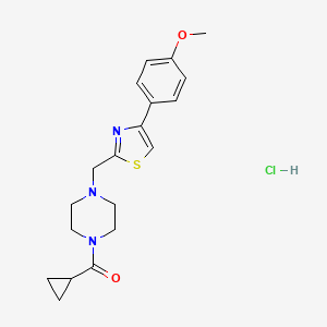 molecular formula C19H24ClN3O2S B2910150 Cyclopropyl(4-((4-(4-methoxyphenyl)thiazol-2-yl)methyl)piperazin-1-yl)methanone hydrochloride CAS No. 1215746-36-3