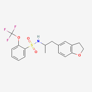 molecular formula C18H18F3NO4S B2910156 N-(1-(2,3-dihydrobenzofuran-5-yl)propan-2-yl)-2-(trifluoromethoxy)benzenesulfonamide CAS No. 2034484-54-1