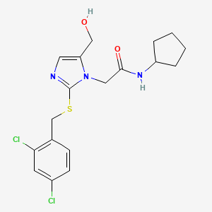 molecular formula C18H21Cl2N3O2S B2910161 N-cyclopentyl-2-(2-((2,4-dichlorobenzyl)thio)-5-(hydroxymethyl)-1H-imidazol-1-yl)acetamide CAS No. 921526-66-1