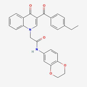 molecular formula C28H24N2O5 B2910165 N-(2,3-dihydro-1,4-benzodioxin-6-yl)-2-[3-(4-ethylbenzoyl)-4-oxo-1,4-dihydroquinolin-1-yl]acetamide CAS No. 895644-97-0