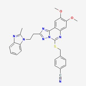 molecular formula C29H25N7O2S B2910171 4-[({8,9-dimethoxy-2-[2-(2-methyl-1H-1,3-benzodiazol-1-yl)ethyl]-[1,2,4]triazolo[1,5-c]quinazolin-5-yl}sulfanyl)methyl]benzonitrile CAS No. 902594-81-4