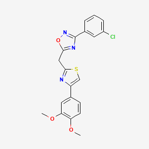 molecular formula C20H16ClN3O3S B2910179 3-(3-chlorophenyl)-5-{[4-(3,4-dimethoxyphenyl)-1,3-thiazol-2-yl]methyl}-1,2,4-oxadiazole CAS No. 1113113-35-1