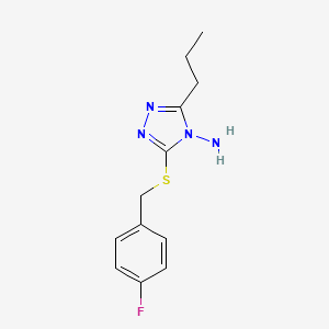 molecular formula C12H15FN4S B2910187 5-[(4-Fluorophenyl)methylthio]-3-propyl-1,2,4-triazole-4-ylamine CAS No. 449746-19-4