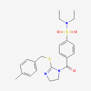 molecular formula C22H27N3O3S2 B2910191 N,N-diethyl-4-[2-[(4-methylphenyl)methylsulfanyl]-4,5-dihydroimidazole-1-carbonyl]benzenesulfonamide CAS No. 851805-32-8