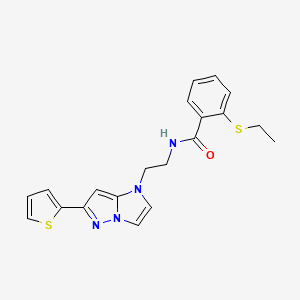 molecular formula C20H20N4OS2 B2910207 2-(ethylthio)-N-(2-(6-(thiophen-2-yl)-1H-imidazo[1,2-b]pyrazol-1-yl)ethyl)benzamide CAS No. 1790196-61-0