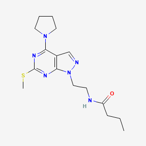 molecular formula C16H24N6OS B2910231 N-(2-(6-(methylthio)-4-(pyrrolidin-1-yl)-1H-pyrazolo[3,4-d]pyrimidin-1-yl)ethyl)butyramide CAS No. 954251-34-4