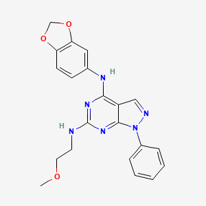 molecular formula C21H20N6O3 B2910245 N4-(2H-1,3-benzodioxol-5-yl)-N6-(2-methoxyethyl)-1-phenyl-1H-pyrazolo[3,4-d]pyrimidine-4,6-diamine CAS No. 946349-76-4