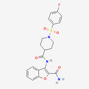 molecular formula C21H20FN3O5S B2910253 N-(2-carbamoyl-1-benzofuran-3-yl)-1-(4-fluorobenzenesulfonyl)piperidine-4-carboxamide CAS No. 941918-85-0