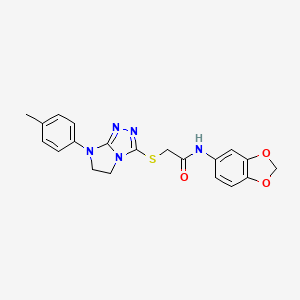 molecular formula C20H19N5O3S B2910311 N-(benzo[d][1,3]dioxol-5-yl)-2-((7-(p-tolyl)-6,7-dihydro-5H-imidazo[2,1-c][1,2,4]triazol-3-yl)thio)acetamide CAS No. 921790-34-3