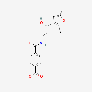 molecular formula C18H21NO5 B2910318 Methyl 4-((3-(2,5-dimethylfuran-3-yl)-3-hydroxypropyl)carbamoyl)benzoate CAS No. 1421494-34-9