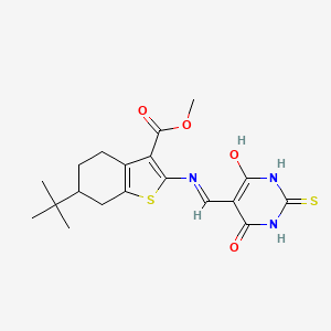 molecular formula C19H23N3O4S2 B2910361 methyl 6-(tert-butyl)-2-(((4,6-dioxo-2-thioxotetrahydropyrimidin-5(2H)-ylidene)methyl)amino)-4,5,6,7-tetrahydrobenzo[b]thiophene-3-carboxylate CAS No. 1021262-97-4
