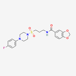 molecular formula C21H24FN3O5S B2910372 N-(3-((4-(4-fluorophenyl)piperazin-1-yl)sulfonyl)propyl)benzo[d][1,3]dioxole-5-carboxamide CAS No. 1021074-65-6