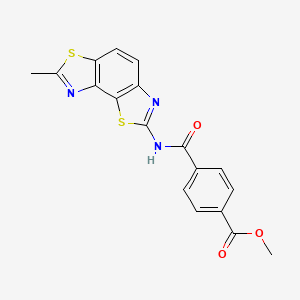 molecular formula C18H13N3O3S2 B2910410 methyl 4-({11-methyl-3,10-dithia-5,12-diazatricyclo[7.3.0.0^{2,6}]dodeca-1(9),2(6),4,7,11-pentaen-4-yl}carbamoyl)benzoate CAS No. 361482-18-0