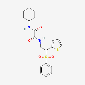 molecular formula C20H24N2O4S2 B2910432 N-[2-(benzenesulfonyl)-2-(thiophen-2-yl)ethyl]-N'-cyclohexylethanediamide CAS No. 896332-25-5