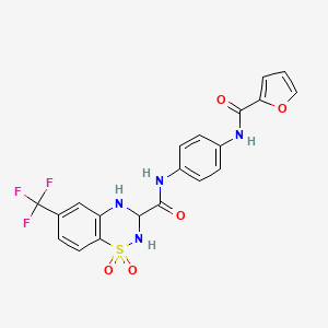 molecular formula C20H15F3N4O5S B2910434 N-(4-(furan-2-carboxamido)phenyl)-6-(trifluoromethyl)-3,4-dihydro-2H-benzo[e][1,2,4]thiadiazine-3-carboxamide 1,1-dioxide CAS No. 941939-79-3