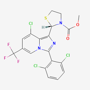 molecular formula C19H13Cl3F3N3O2S B2910464 methyl (2S)-2-[8-chloro-3-(2,6-dichlorophenyl)-6-(trifluoromethyl)imidazo[1,5-a]pyridin-1-yl]-1,3-thiazolidine-3-carboxylate CAS No. 2085689-79-6
