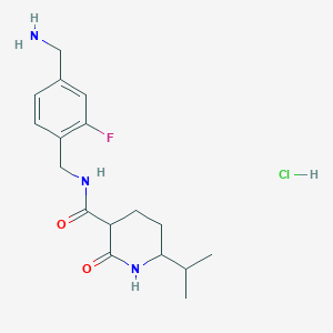 molecular formula C17H25ClFN3O2 B2910503 N-[[4-(Aminomethyl)-2-fluorophenyl]methyl]-2-oxo-6-propan-2-ylpiperidine-3-carboxamide;hydrochloride CAS No. 2470437-35-3