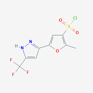 molecular formula C9H6ClF3N2O3S B2910565 2-methyl-5-[5-(trifluoromethyl)-1H-pyrazol-3-yl]-3-furansulfonyl chloride CAS No. 1287752-71-9