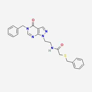 molecular formula C23H23N5O2S B2910599 N-(2-(5-benzyl-4-oxo-4,5-dihydro-1H-pyrazolo[3,4-d]pyrimidin-1-yl)ethyl)-2-(benzylthio)acetamide CAS No. 922027-17-6