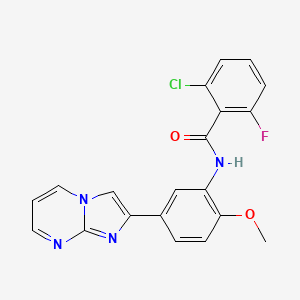 molecular formula C20H14ClFN4O2 B2910676 2-chloro-6-fluoro-N-(5-{imidazo[1,2-a]pyrimidin-2-yl}-2-methoxyphenyl)benzamide CAS No. 862810-89-7